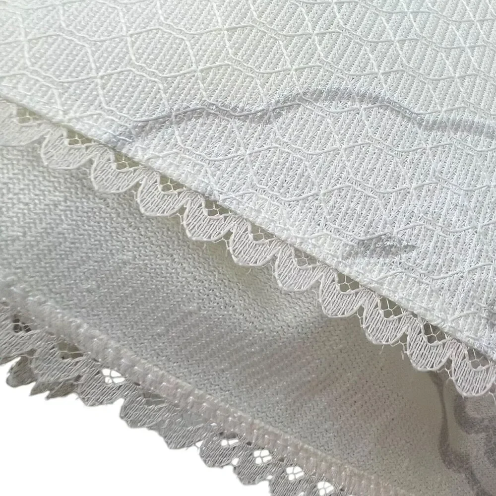 VTG Blue Floral Lace Trim Tablecloth Baroque Texture Satin 62x90” Rectangle Boho
